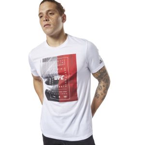 Reebok UFC Fan Gear Text T Shirt Herren - Weiß - DE 563-NGR